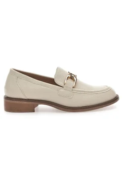 Beige Damen-Loafer mit goldenem Bit Le Havre Paris 1133