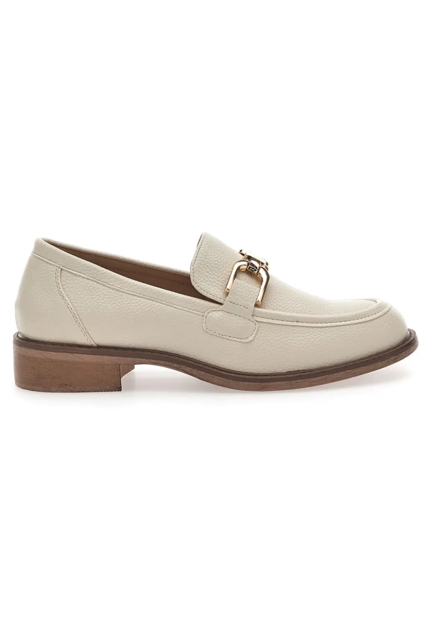 Beige Damen-Loafer mit goldenem Bit Le Havre Paris 1133