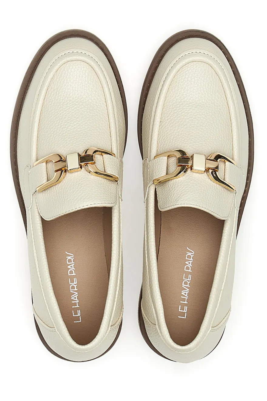 Beige Damen-Loafer mit goldenem Bit Le Havre Paris 1133