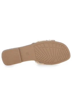 Beige flache Hausschuhe mit goldenem Horsebit First Lady 467