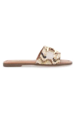 Beige flache Hausschuhe mit goldenem Horsebit First Lady 467