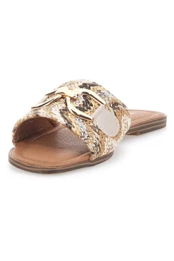 Beige flache Hausschuhe mit goldenem Horsebit First Lady 467