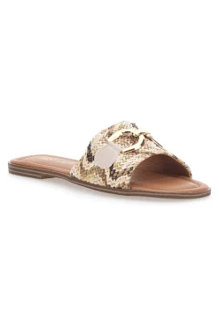 Beige flache Hausschuhe mit goldenem Horsebit First Lady 467
