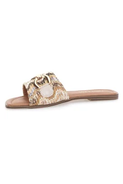 Beige flache Hausschuhe mit goldenem Horsebit First Lady 467