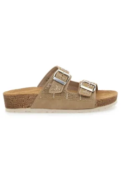 Beige Hausschuhe mit blauen Strasssteinen 37 Nm