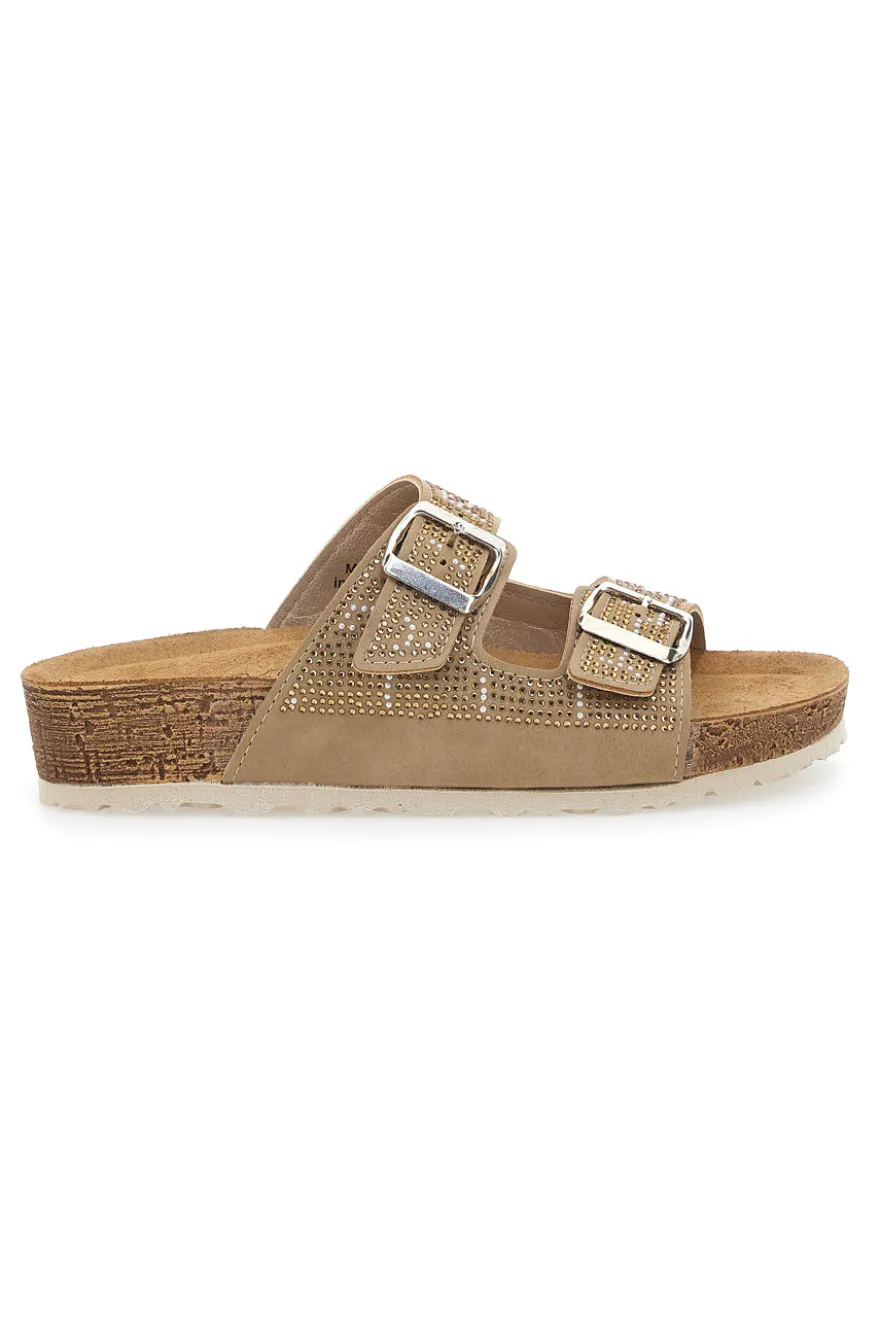 Beige Hausschuhe mit blauen Strasssteinen 37 Nm