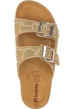 Beige Hausschuhe mit blauen Strasssteinen 37 Nm