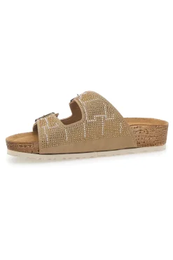 Beige Hausschuhe mit blauen Strasssteinen 37 Nm
