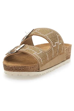 Beige Hausschuhe mit blauen Strasssteinen 37 Nm