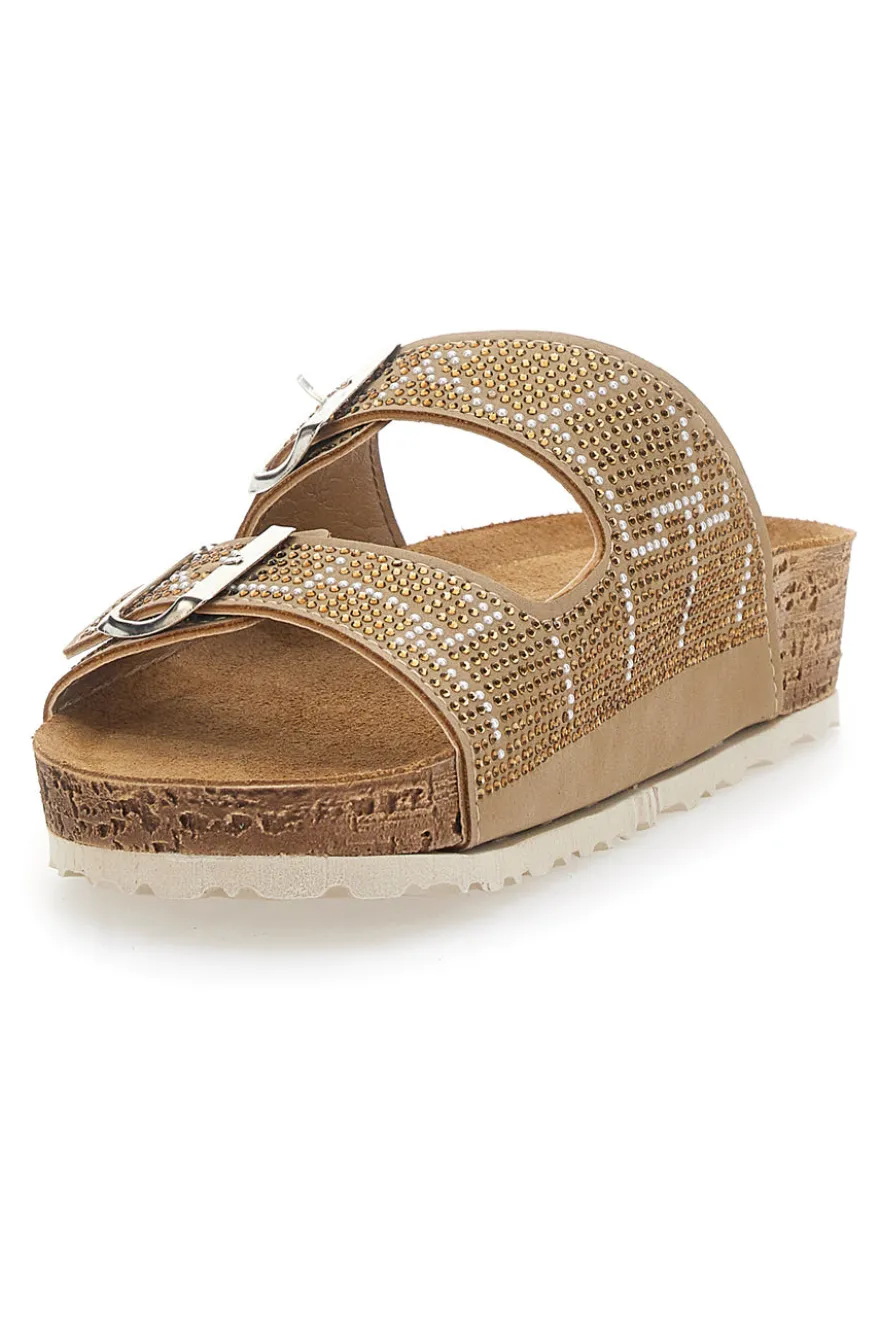 Beige Hausschuhe mit blauen Strasssteinen 37 Nm