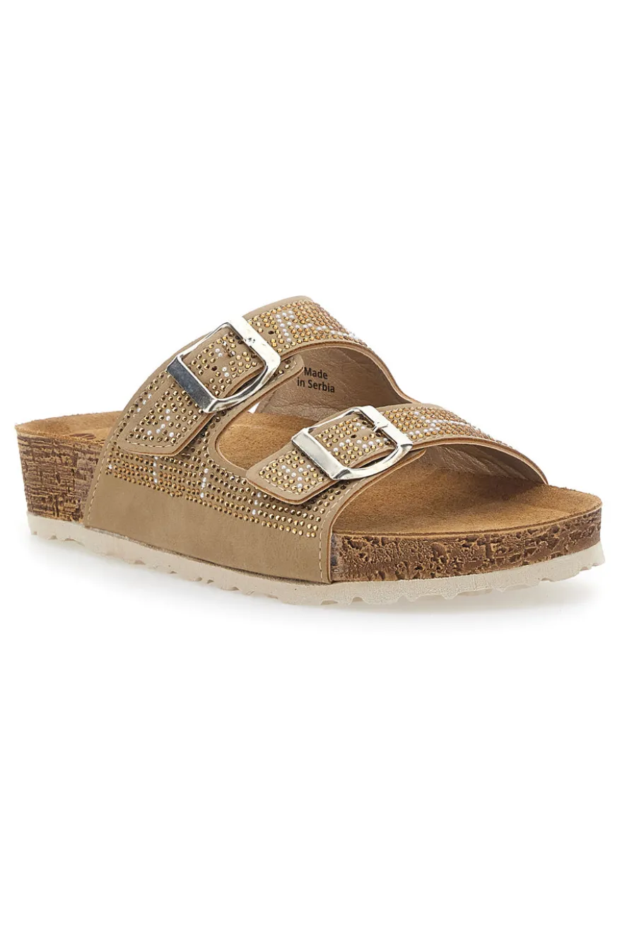 Beige Hausschuhe mit blauen Strasssteinen 37 Nm