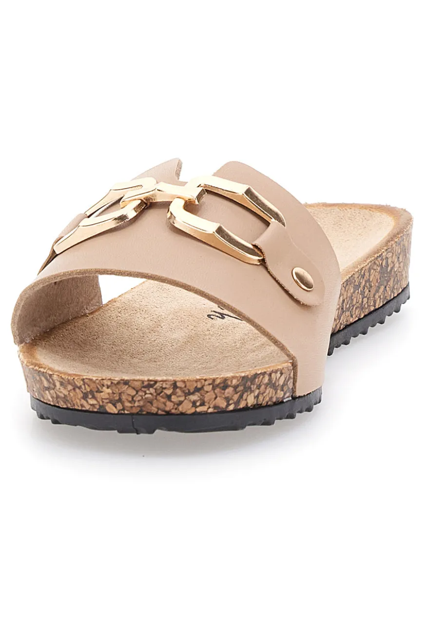 Beige Hausschuhe mit dekorativer Schnalle FUN BEACH 181003