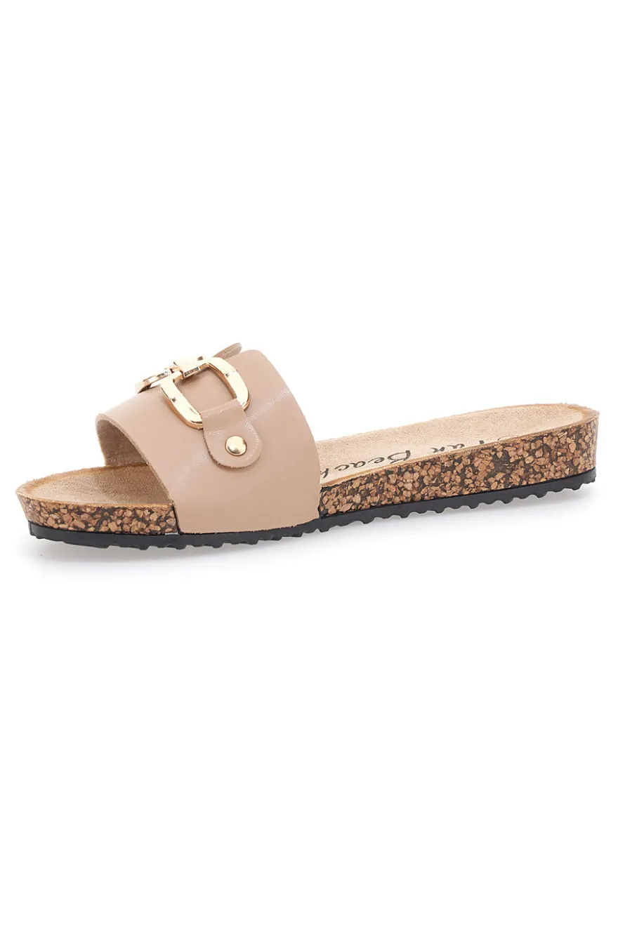 Beige Hausschuhe mit dekorativer Schnalle FUN BEACH 181003