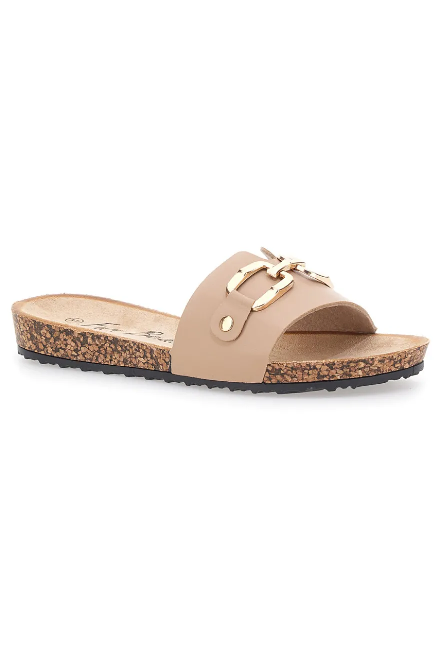 Beige Hausschuhe mit dekorativer Schnalle FUN BEACH 181003