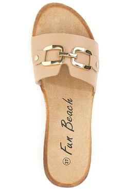 Beige Hausschuhe mit dekorativer Schnalle FUN BEACH 181003