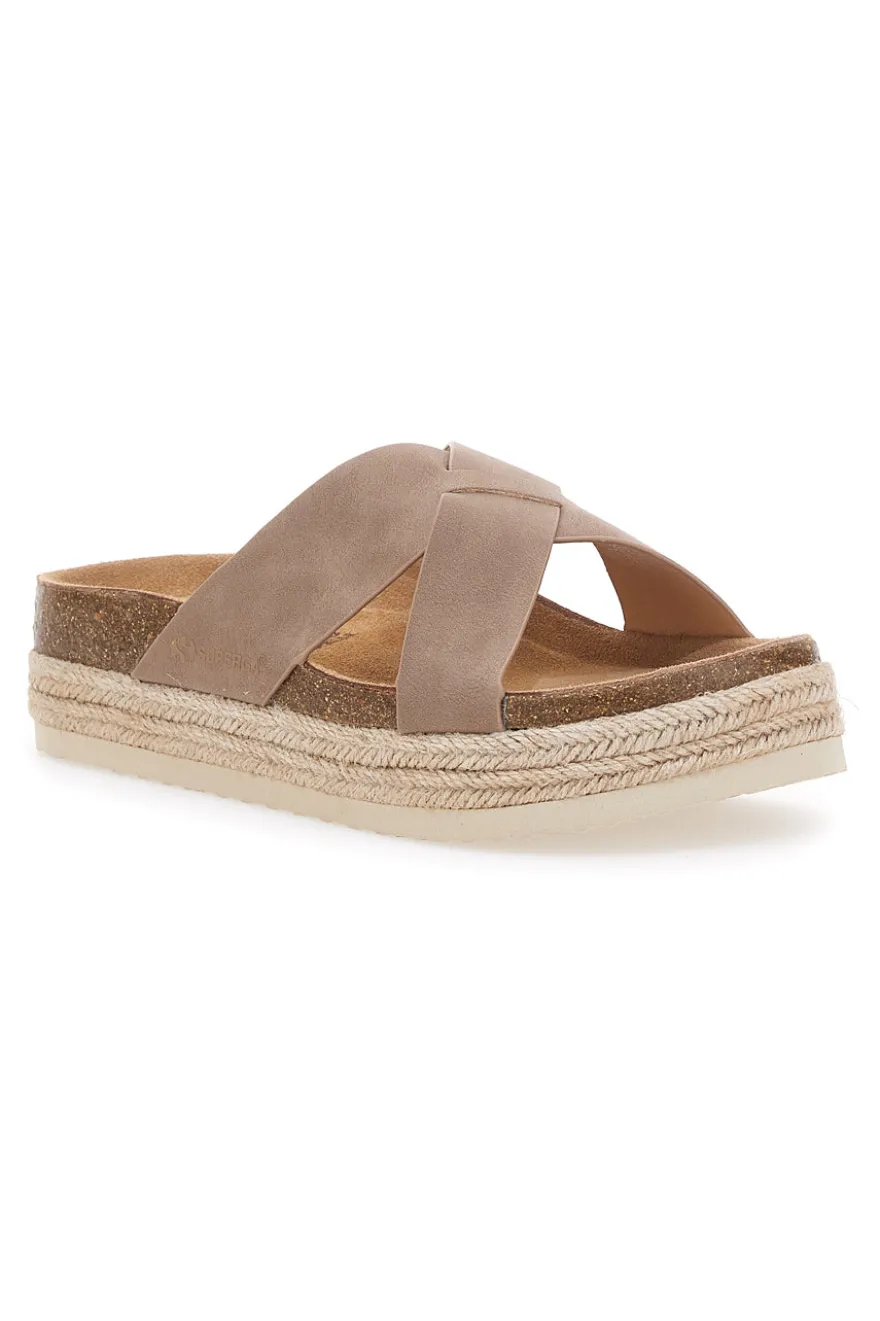Beige Hausschuhe mit gekreuzten Riemen und Ledersohle Superga S11Y281