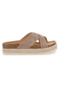 Beige Hausschuhe mit gekreuzten Riemen und Ledersohle Superga S11Y281