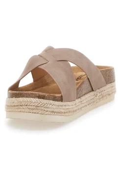 Beige Hausschuhe mit gekreuzten Riemen und Ledersohle Superga S11Y281