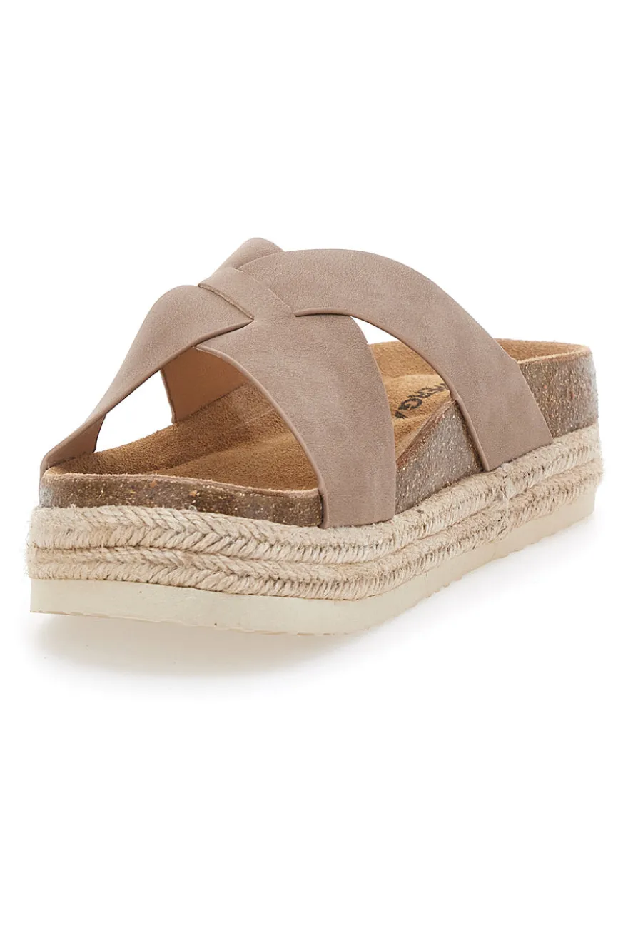 Beige Hausschuhe mit gekreuzten Riemen und Ledersohle Superga S11Y281
