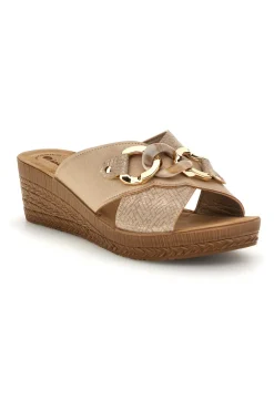 Beige Hausschuhe mit Keil und anatomischem Fußbett Inblu 16 GO