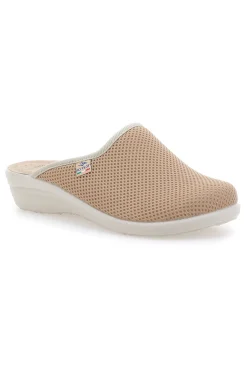 Beige Hausschuhe mit Ledersohle Fly Flot T4368FE