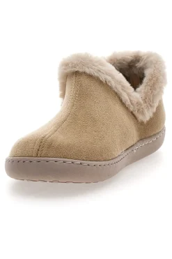 Beige Hausschuhe mit Pelzbesatz und warmer Innenseite Gaia Mania GG463