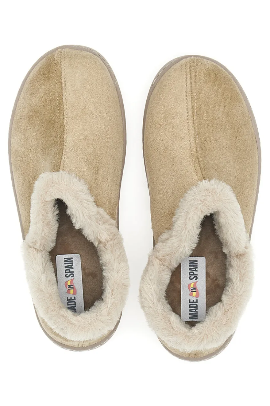 Beige Hausschuhe mit Pelzbesatz und warmer Innenseite Gaia Mania GG463