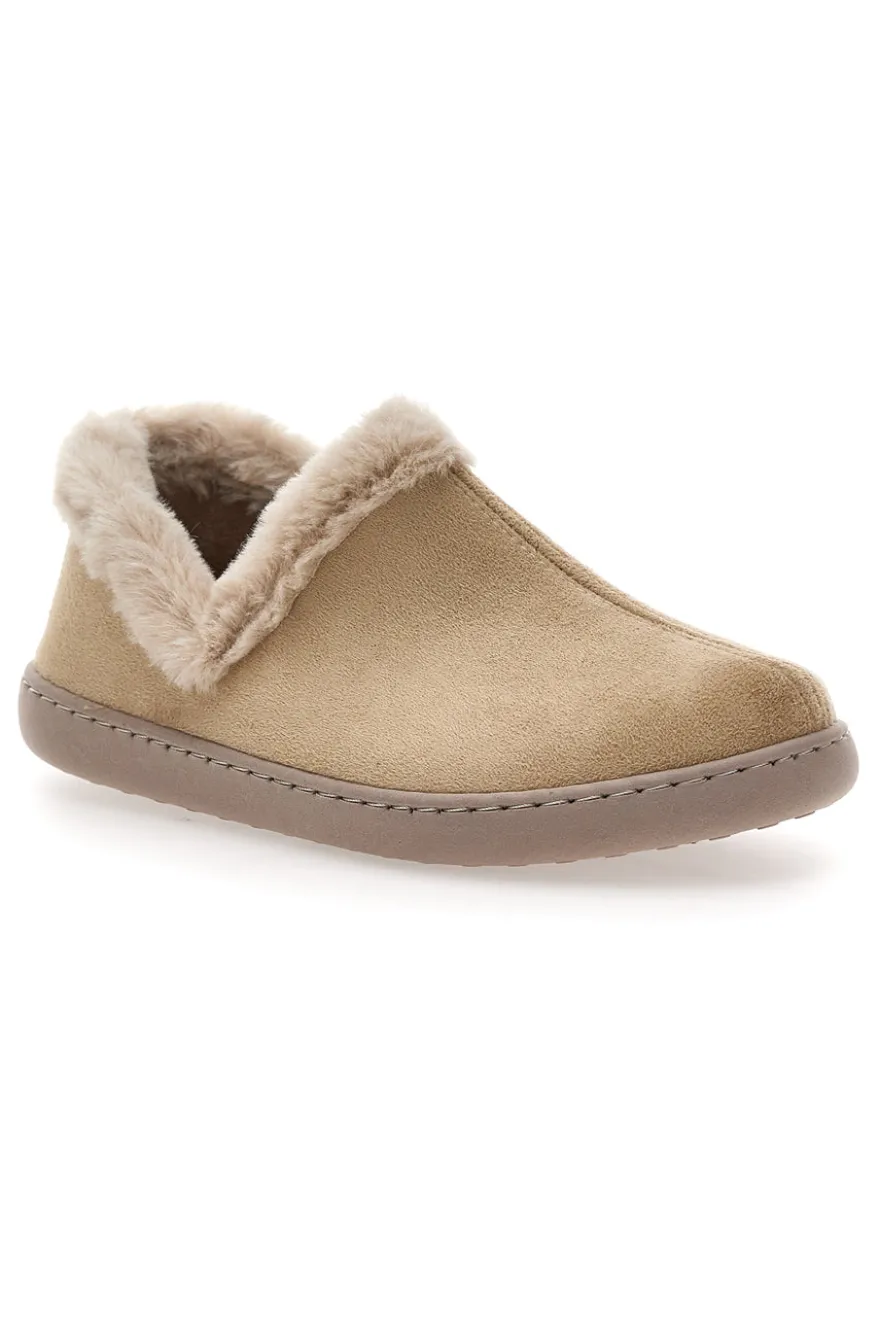 Beige Hausschuhe mit Pelzbesatz und warmer Innenseite Gaia Mania GG463