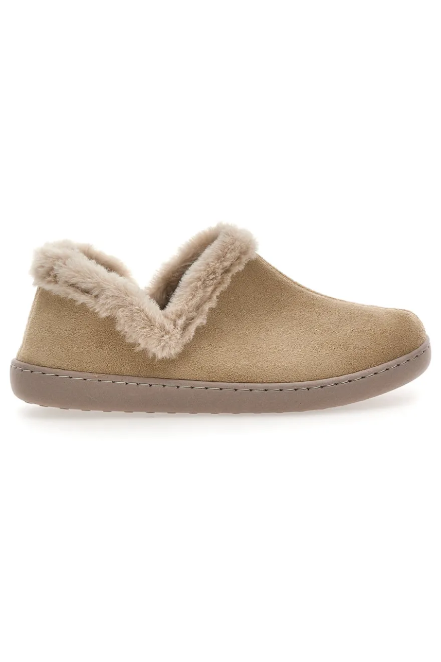 Beige Hausschuhe mit Pelzbesatz und warmer Innenseite Gaia Mania GG463