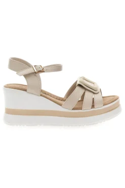 Beige Keilsandalen mit Riemen und glänzenden Details Energy E483