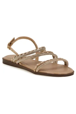 Beige Sandalen mit glänzenden Riemen Café kosten RH4