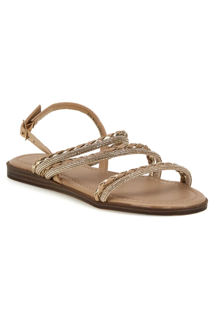 Beige Sandalen mit glänzenden Riemen Café kosten RH4