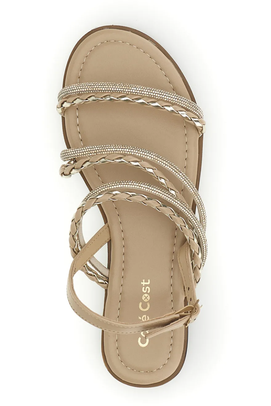 Beige Sandalen mit glänzenden Riemen Café kosten RH4