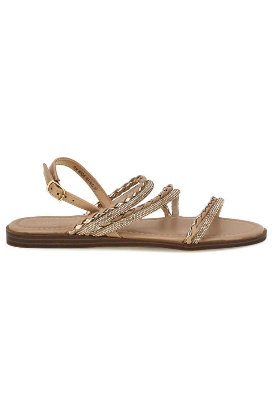 Beige Sandalen mit glänzenden Riemen Café kosten RH4