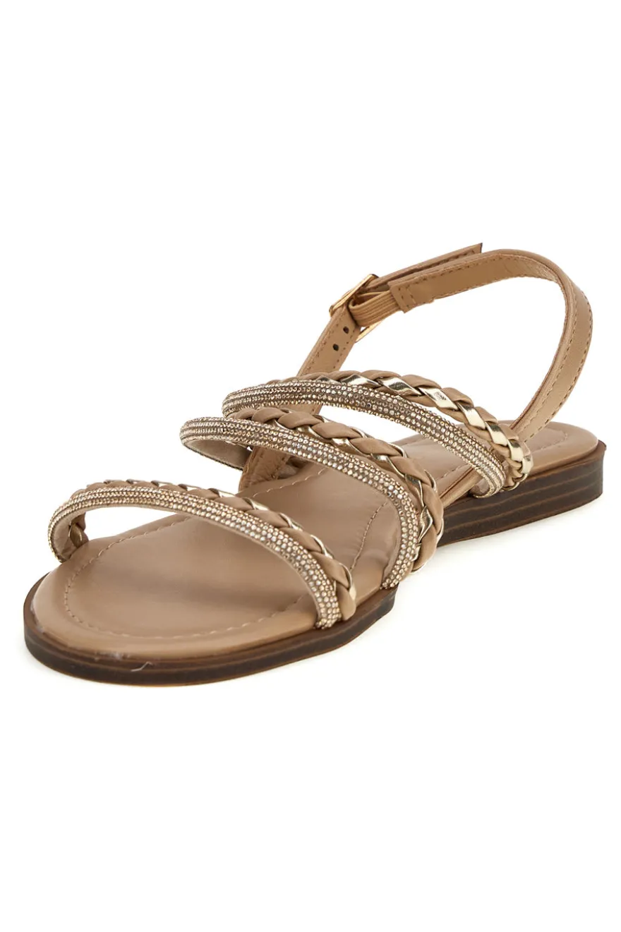 Beige Sandalen mit glänzenden Riemen Café kosten RH4