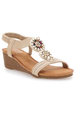 Beige Sandalen mit Keilabsatz 5 cm Prima Riga FT0893