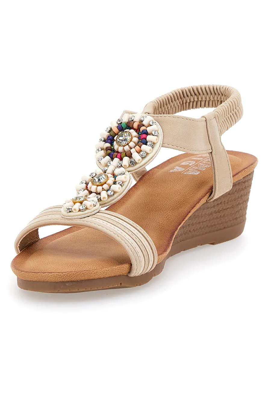 Beige Sandalen mit Keilabsatz 5 cm Prima Riga FT0893
