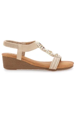 Beige Sandalen mit Keilabsatz 5 cm Prima Riga FT0893