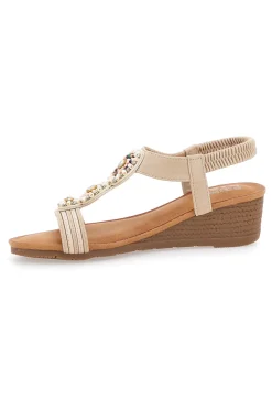 Beige Sandalen mit Keilabsatz 5 cm Prima Riga FT0893