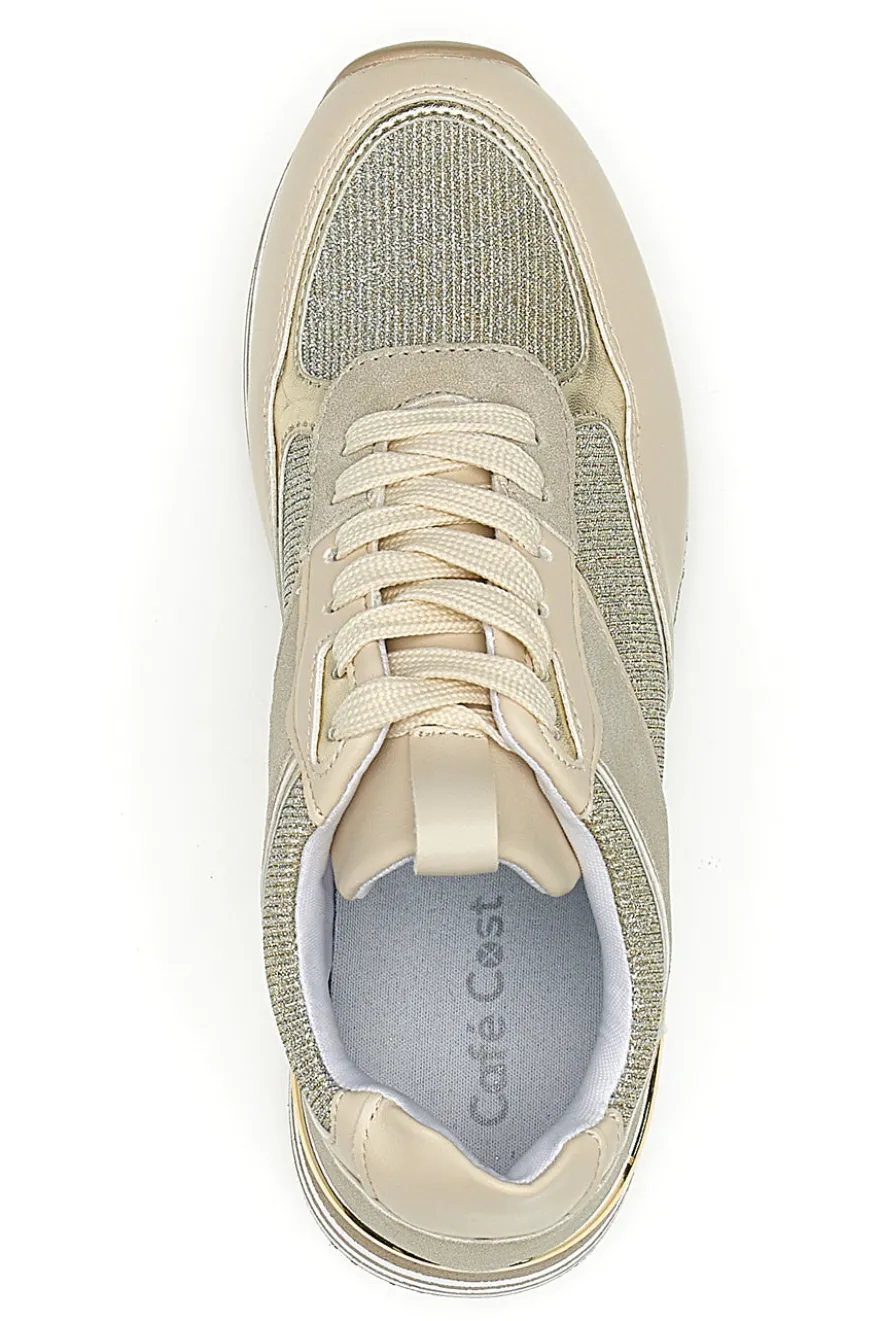 Beige Schnürschuhe mit Plateau und Obermaterial mit Glitzer CAFE‘ COST H1506049