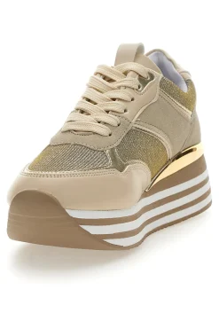 Beige Schnürschuhe mit Plateau und Obermaterial mit Glitzer CAFE‘ COST H1506049