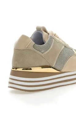 Beige Schnürschuhe mit Plateau und Obermaterial mit Glitzer CAFE‘ COST H1506049