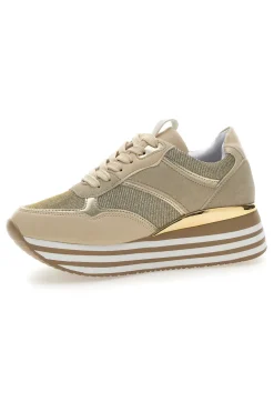 Beige Schnürschuhe mit Plateau und Obermaterial mit Glitzer CAFE‘ COST H1506049