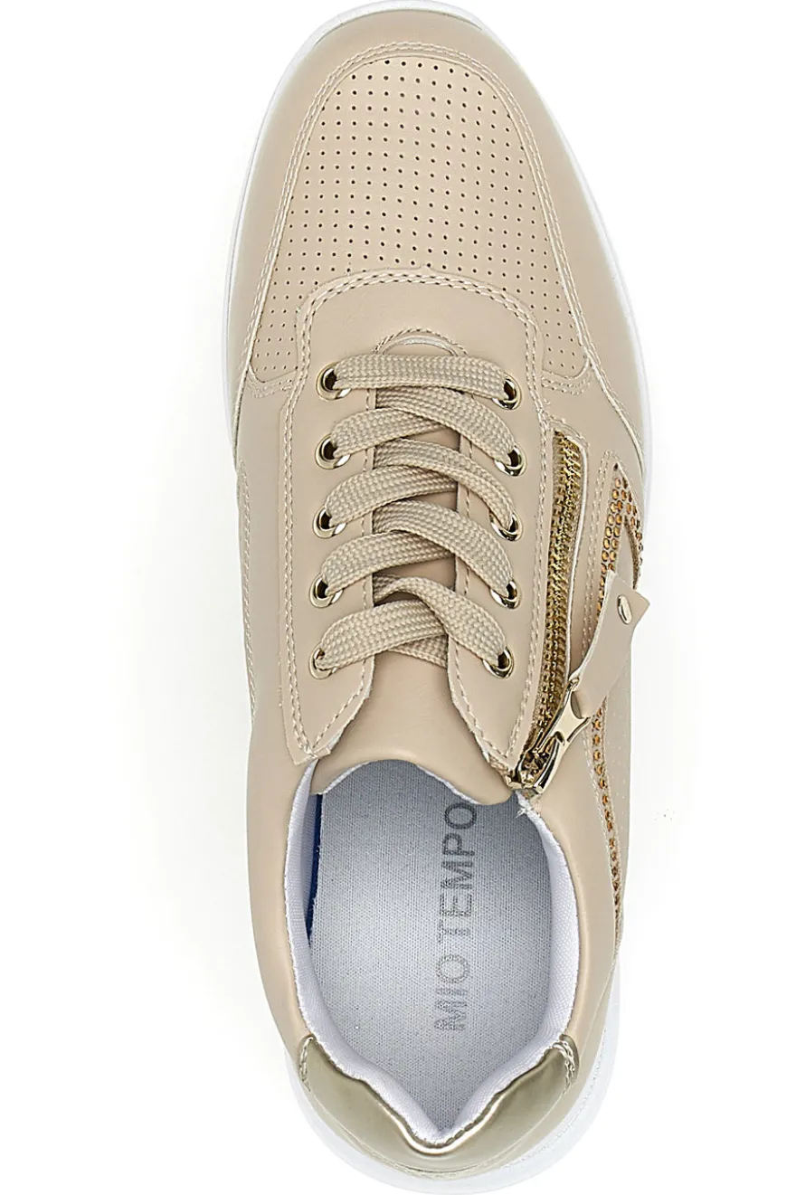 Beige Schnürschuhe mit seitlichem Reißverschluss MIO TEMPO H216364