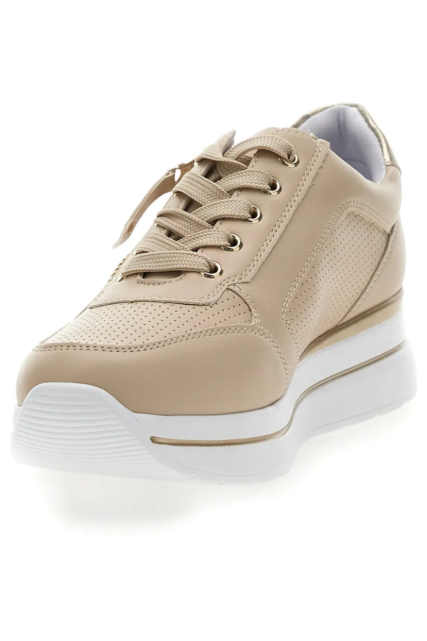 Beige Schnürschuhe mit seitlichem Reißverschluss MIO TEMPO H216364