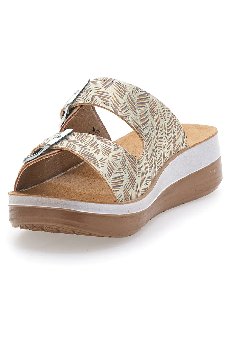 Beige Slipper mit Muster und Doppelschnalle INBLU 19 TF für Damen | Pittarello