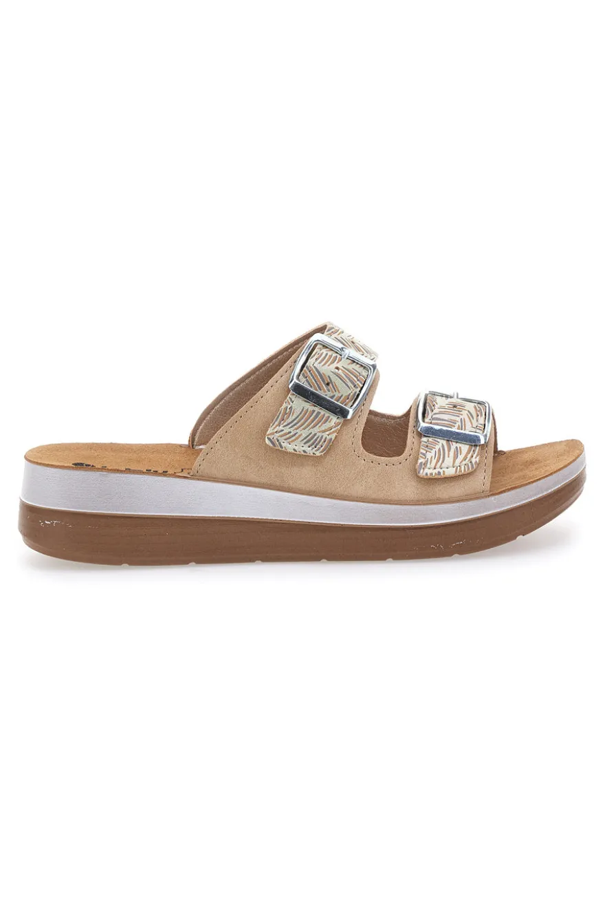 Beige Slipper mit Muster und Doppelschnalle INBLU 19 TF für Damen | Pittarello