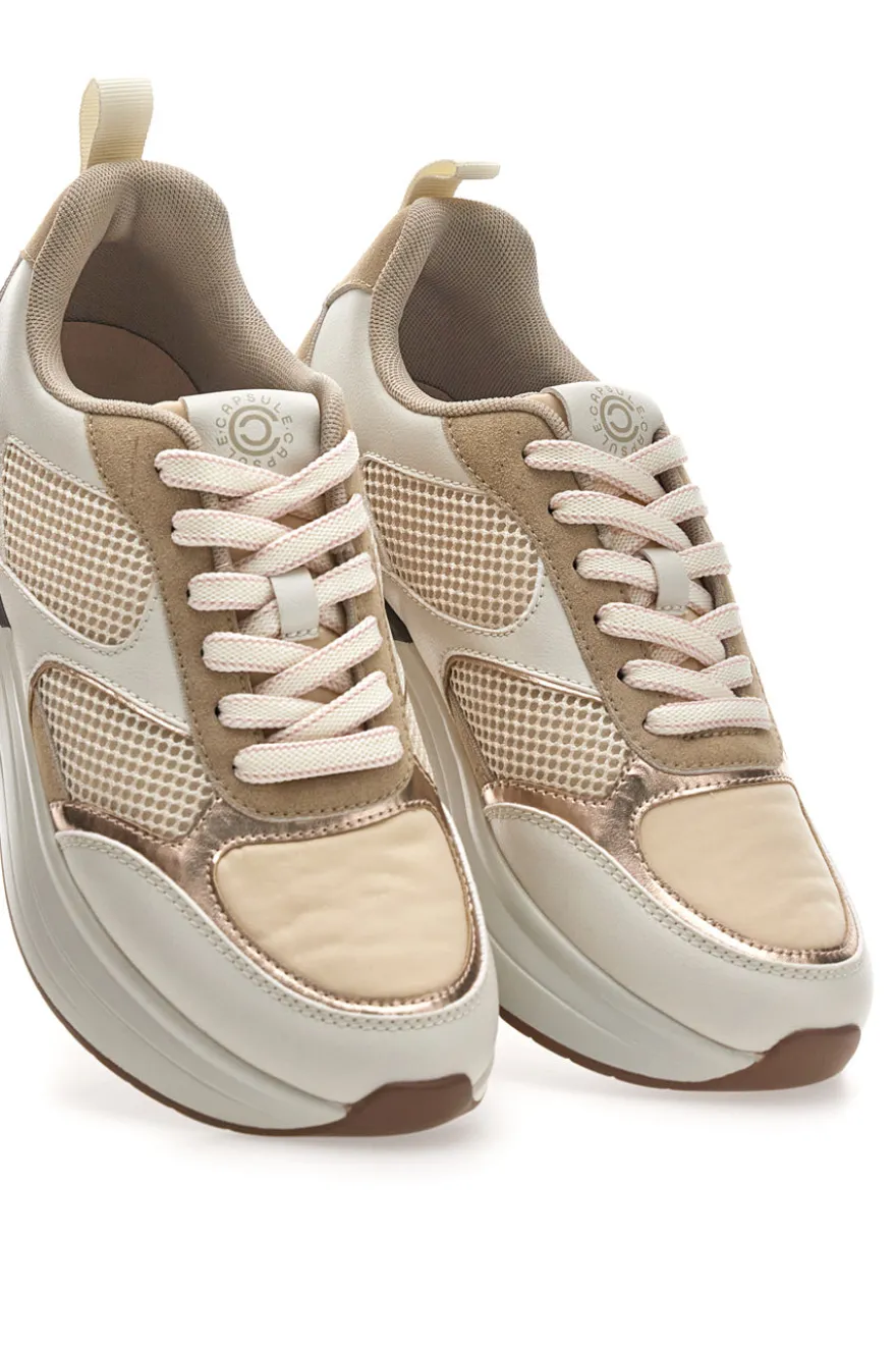 Beige Sneakers mit bequemer Plateausohle und Ledereinsätzen Pittarello Capsule Kendy