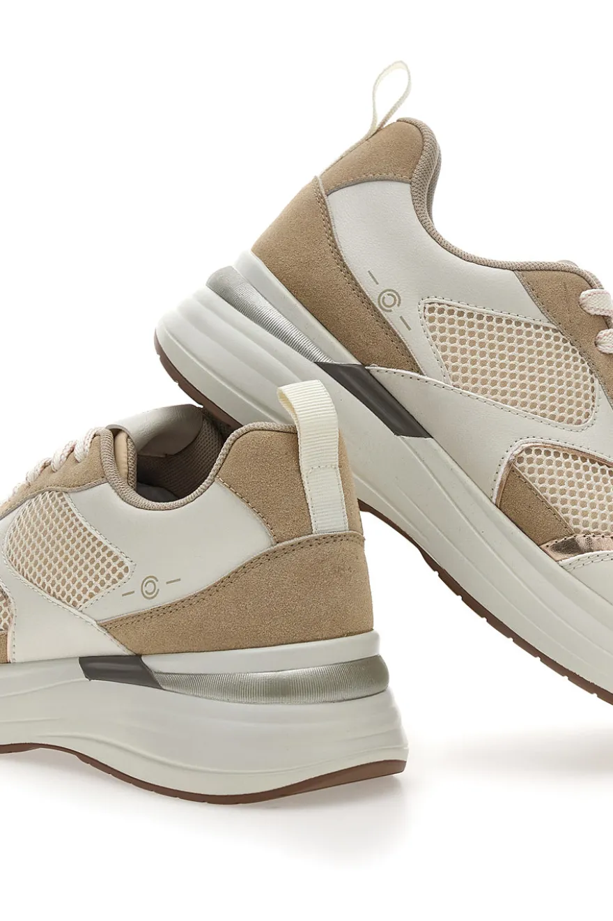 Beige Sneakers mit bequemer Plateausohle und Ledereinsätzen Pittarello Capsule Kendy