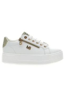 Beige Sneakers mit goldenen Glitzerdetails und Reißverschluss Mariella Burani 51031